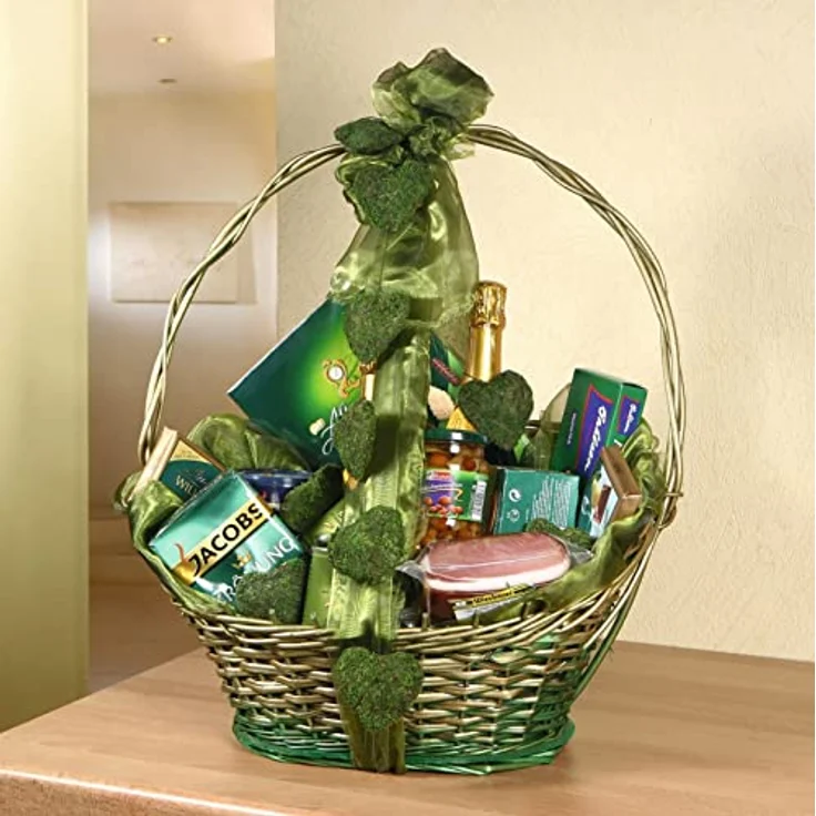 Präsentkorb "grün/gold" aus Weide in 3 Größen, Geschenkkorb leer, Henkelkorb, Weidenkorb, Buffetkorb aus Korbweide, Flechtkorb zum befüllen (groß) – Bild 4