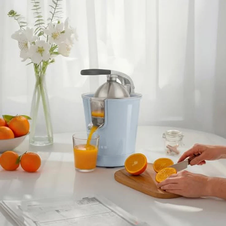 SWEISS Elektrische Zitruspresse ZEST6, 160 W, tropffreier Ausgießer, leistungsstarker Gelenkarm, Blau – Bild 2