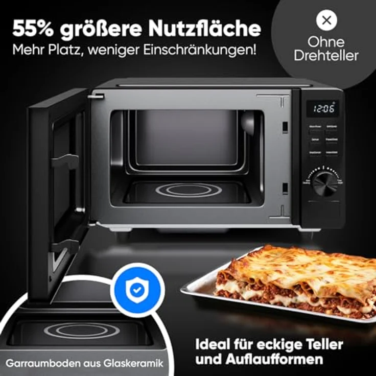 ProfiCook Mikrowelle mit Grill 20L ohne Drehteller, schwarz mit Timer + Auftaufunktion 1150W - PC MWG 1278 – Bild 3