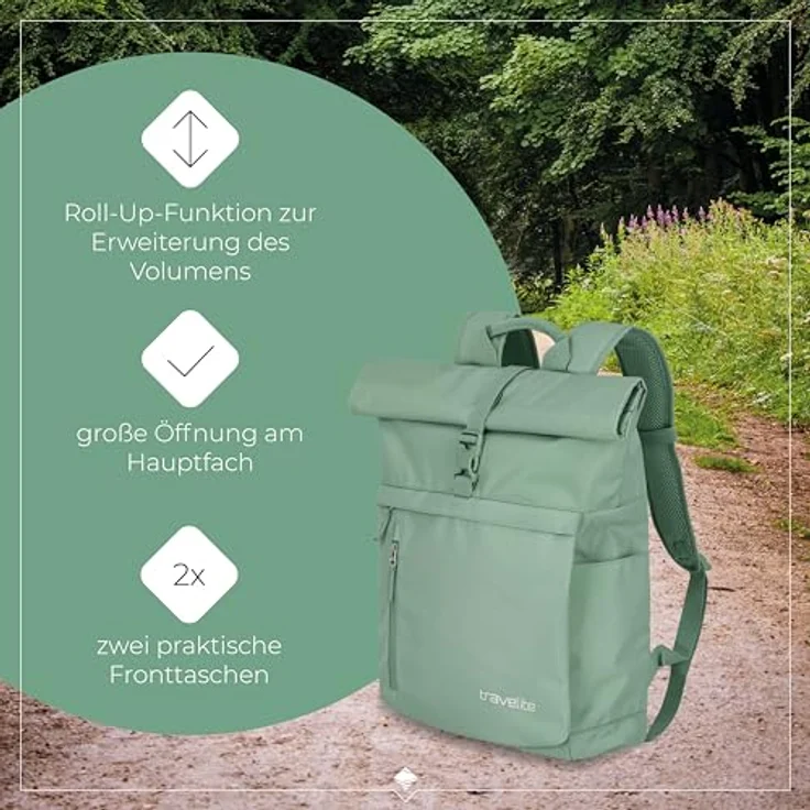 travelite BASICS Rollup Rucksack, Freizeit- und Arbeitsrucksack mit 15,6 Zoll Laptopfach, atmungsaktive Rückwand, in verschiedenen Trendfarben – Bild 6