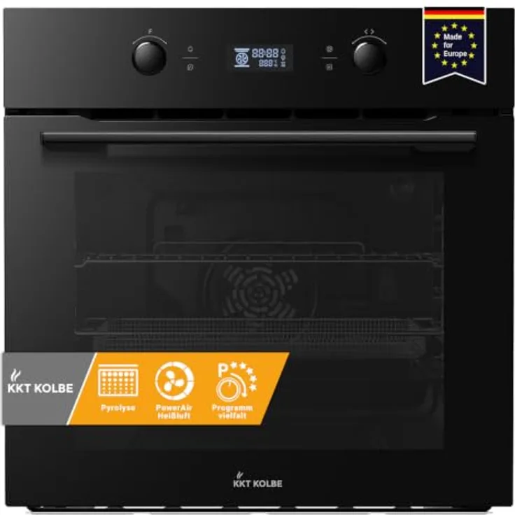 KKT KOLBE BO8015FB Pyrolyse Einbaubackofen 60 cm, 70L, Full-Black-Design, 3,2 kW, Pizzafunktion, Selbstreinigung, Umluft, Heißluft, 4-fach Wärmeschutzverglasung