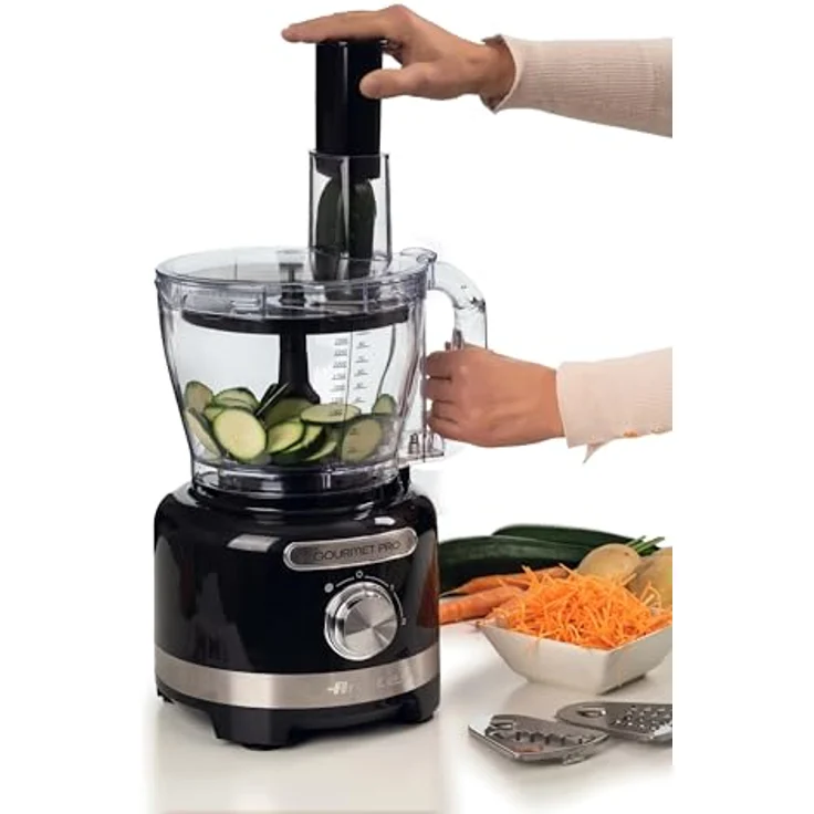 Ariete 1782 Gourmet Pro Moderna, Küchenmaschine mit 3L Zerkleinerer und 2L Mixer, 2 Geschwindigkeitsstufen + Pulse, Messerset und Edelstahlscheibe, Zubehör für Zitruspresse, schwarz – Bild 3