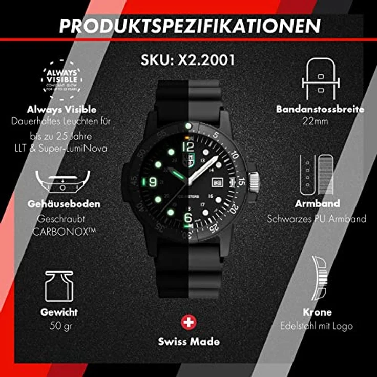 Luminox Quarzuhr Luminox X2.2001 Sea Bass Herrenuhr 44mm 10ATM, Swiss Made, Sportlich, Schwarz – Bild 8