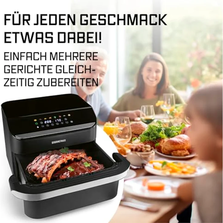 DS Produkte GM 2x 5L Vario Heißluftfritteuse, 2400W mit Divider, schwarz, 8 Programme, 2 separate Garzimmer – Bild 7