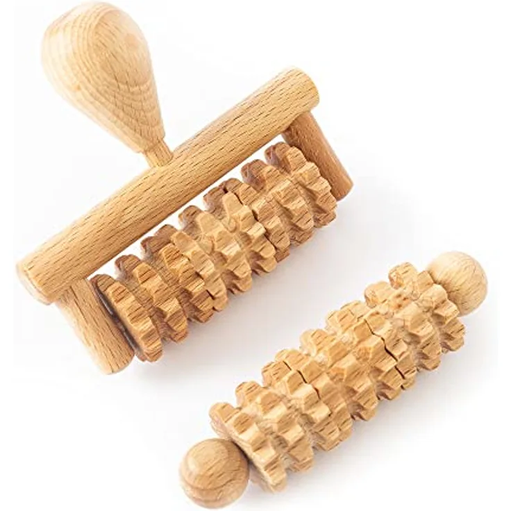 Tuuli Accessories Gesichtsmassager Gesicht Facial Massage Massagegerät Kopf Massageroller Roller mit Griff Maderotherapie Dermaroller Set aus Holz