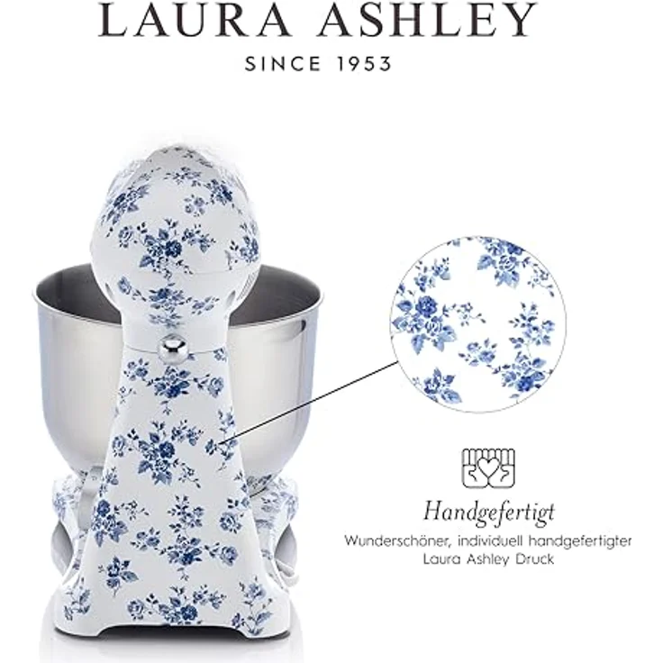 VQ Laura Ashley 6L Küchenmaschine, Druckguss mit China Rose Print, 1800W Motor, 10 Geschwindigkeitsstufen, 304 Edelstahl-Rührschüssel – Bild 4