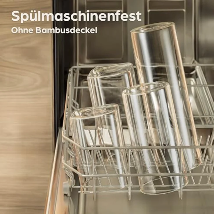 Niboline Praknu Vorratsgläser mit Deckel Luftdicht - 4er Set Borosilikatglas Bambusdeckel 1,2 L Transparent - Aufbewahrungsgläser mit hygienischer Spülmaschinenreinigung – Bild 7