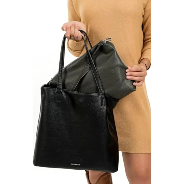 EMILY & NOAH Shopper E&N Eva, Damen Tasche aus Feinsynthetik mit umhängbarem Riemen und zweifarbiger Echtleder-Optik – Bild 4