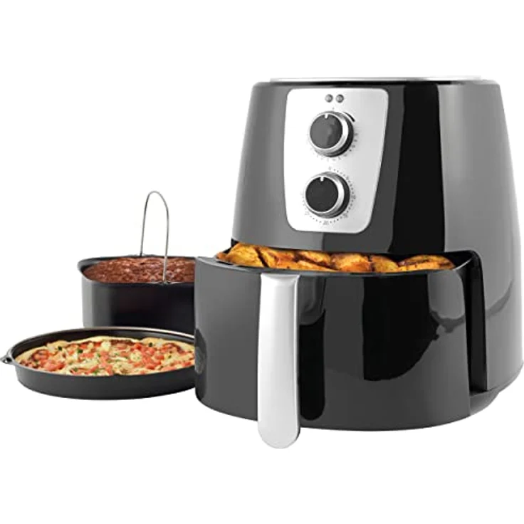 Petra PT5175VDEEU10 5,2L Heißluftfritteuse, Manuell Ölfreie Fritteuse, antihaftbeschichteter XL-Frittierkorb, Heißluftzirkulation, 30-Minuten-Timer, mit Pizza- und Kuchenblech, Temperaturregler, 1300W – Bild 1