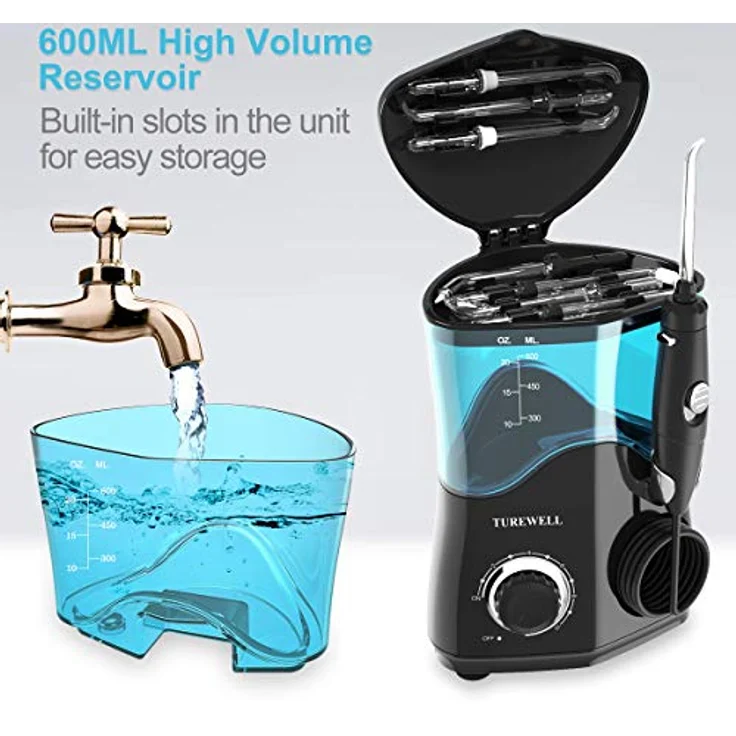 TUREWELL Elektrische Munddusche, Profi-Munddusche mit 10 einstellbaren Wasserdruckwerten, 600ml Fassungsvermögen und 8 multifunktionalen Düsenspitzen (Schwarz) – Bild 5
