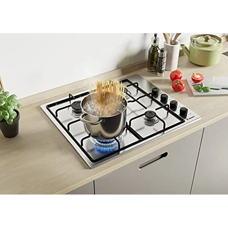 Candy Idea CHW6LBX/4U2 Gasherd, 4 Feuer, 60 cm, Erdgas, anpassbar an Butangas, 7,2 kW Leistung, seitliche unabhängige Bedienelemente, 2 Gitter, Flammsicherheitssystem, Edelstahl – Bild 3