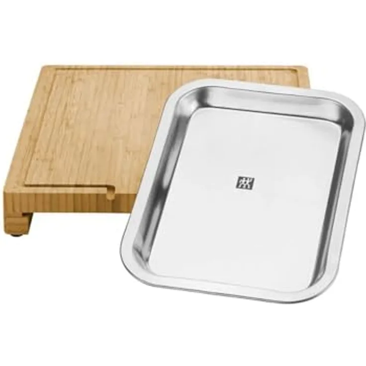 Zwilling BBQ+ Schneidbrett, Bambus und Edelstahl, Braun, mit FSC Zertifizierung, integrierter Edelstahl-Schublade und Antirutsch-Füßen