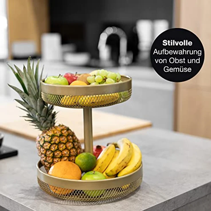 Moritz & Moritz Obst Etagere Gold Metall - Moderne Obstschale Gold - Obstkorb Gold zur Aufbewahrung von Obst, Gemüse und Brot – Bild 4