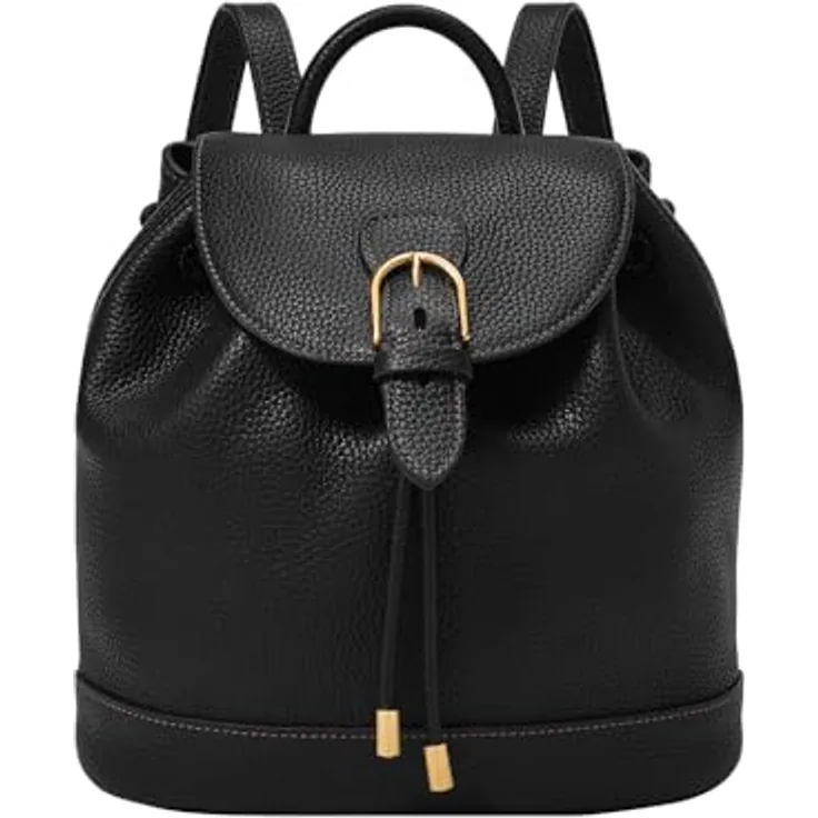 Fossil Everleigh Freizeitrucksack, schwarzes Echtleder mit Vintage-Style und verstellbaren Schultergurten