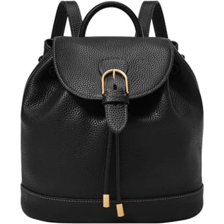 Fossil Everleigh Freizeitrucksack, schwarzes Echtleder mit Vintage-Style und verstellbaren Schultergurten – Bild 1