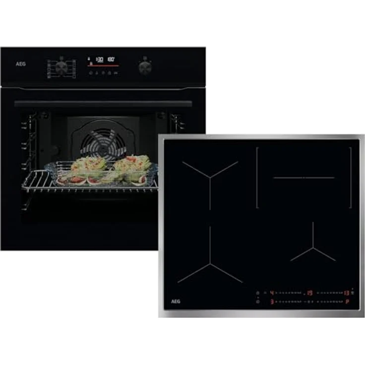 AEG Set Backofen BP3100B + Induktionskochfeld OIO64C00XB, 9 Backofenfunktionen, Pyrolyse, 45 Automatikprogramme, MaxiKlasse mit großem Garraum, 60 cm Breite, Hob²Hood-Funktion – Bild 1