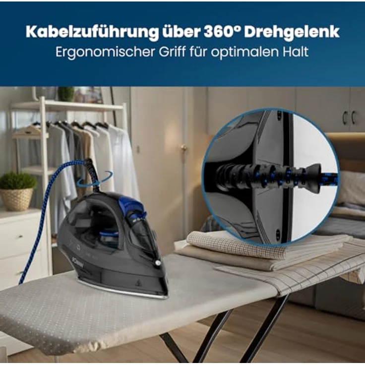 Bomann DB 6003 CB Dampfbügeleisen mit 7 Funktionen, Edelstahlspezialsohle, stufenlose Temperaturregulierung, zuschaltbare Selbstreinigungsfunktion, Schwarz-Blau – Bild 5