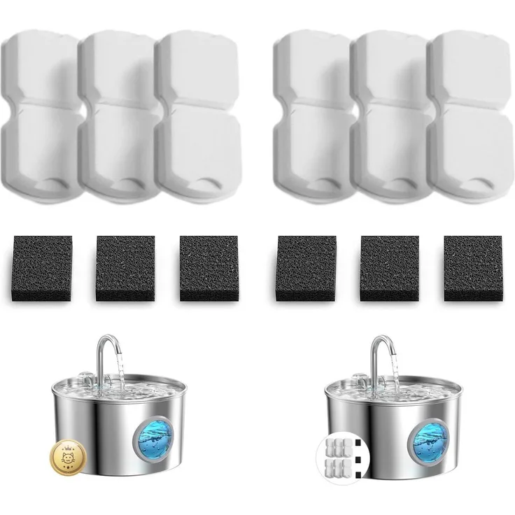 GIOTOHUN Katzenbrunnen Filter Ersatzset 12 Stück, 6 Kohlefilter und 6 Schaumstofffilter für Mehrfachfiltration