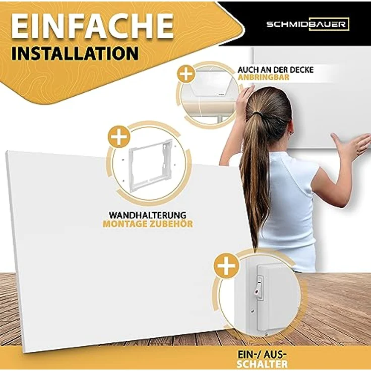 Schmidbauer Infrarotheizung Concept 550 Watt - deutsche Qualitätsmarke - Überhitzungsschutz - Wand/Deckenhalterung – Bild 3