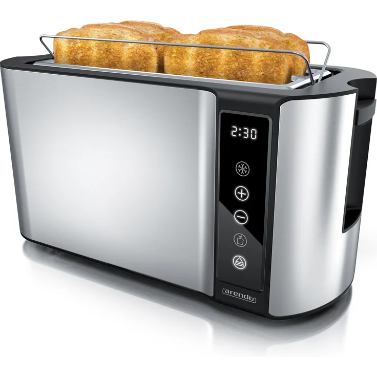 Arendo Toaster Edelstahl 4 Scheiben Langschlitz, Touchpannel, Brötchenaufsatz, Display mit Restzeitanzeige, Toaster, Weiss