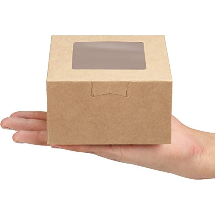 Belle Vous Braune Kraftpapier Geschenkboxen für Gebäck mit Sichtfenster (50Stk) – 10,16x10,16x5,7cm Karton Box Verpackung – Cupcake Schachtel Einweg Pappschachtel für Kekse, Kuchen, Dessert, Geschenke – Bild 3