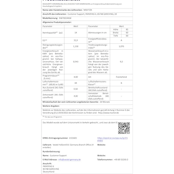 MOCTOR DW70014AW Geschirrspüler freistehend, 14 Gedecke, Aquastop, WiFi, Weiß – Bild 7