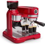 Klarstein Bella Café Siebträgermaschine Mit Mahlwerk – 19 Bar, 1.550 W, 1,4-l-Wassertank, Integriertes Kegelmahlwerk, Milchaufschäumer, 2 Tasseneinsätze, Kunststoff, Rot