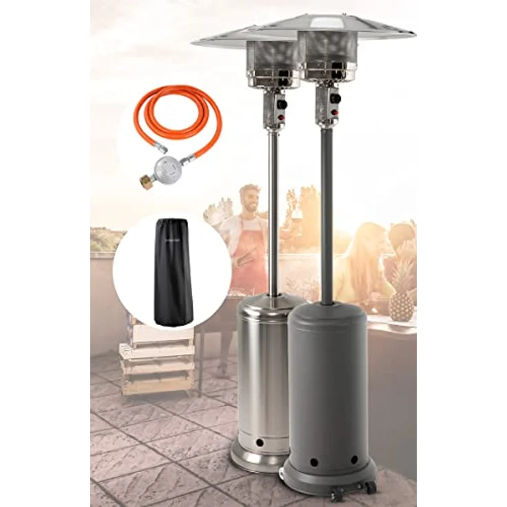 Heidenfeld Gas Heizpilz Inferno GH400 / GH500 Heizstrahler | 𝟑 𝐉𝐀𝐇𝐑𝐄 𝐆𝐀𝐑𝐀𝐍𝐓𝐈𝐄 - Terrassenheizer 14 kW - Gasheizstrahler - Gasheizer inkl. Schutzhülle - Heizlüfter (Schiefergrau) – Bild 1