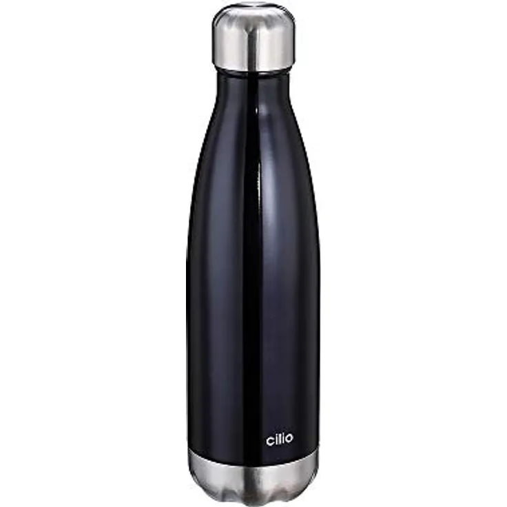 cilio ELEGANTE Trinkflasche Edelstahl schwarz, 500ml, auslaufsicher, Thermosflasche auch für kohlensäurehaltige Getränke, hält bis zu 18h warm und 24h kalt
