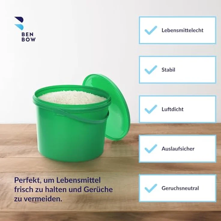 BenBow Eimer mit Deckel mit Griff 10L 10 Stk., Grün BSR-, Luftdicht, Lebensmittelecht, BRC-, auslaufsicher. – Bild 3