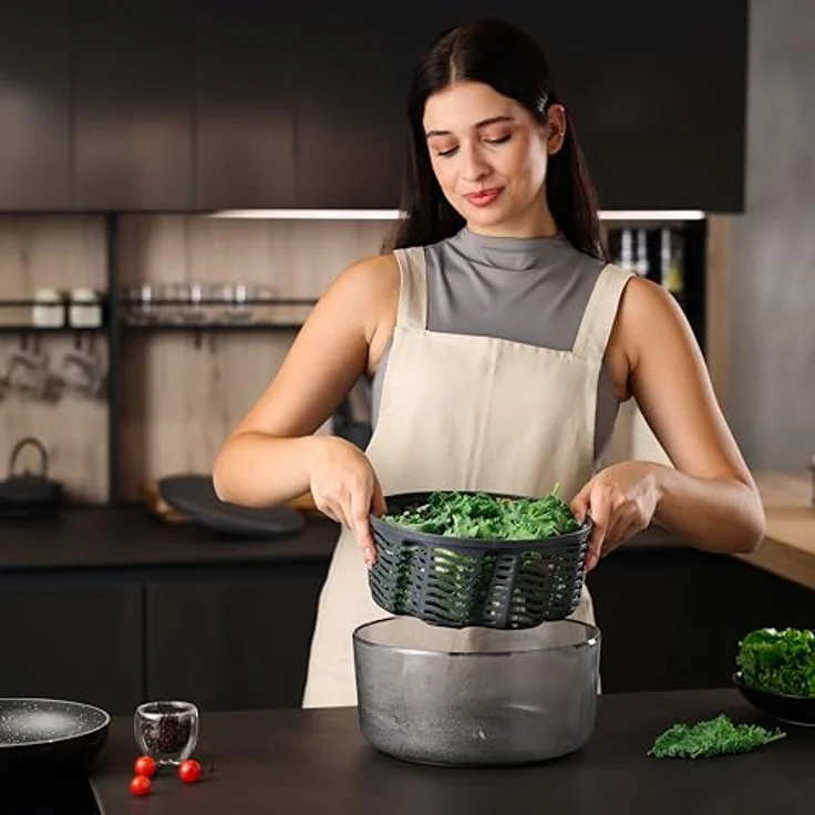 Zyliss Easy Spin Salatschleuder Groß, 6L mit Seilzug, AquaVent™-Technologie, rutschfester Boden und integrierter Stopptaste, spülmaschinenfest – Bild 3