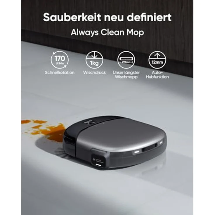 eufy S1 Pro Saugroboter All-in-One-Station mit Wischfunktion und 8.000Pa Saugleistung, Always Clean Mop, Auto anhebende Rollmopp Bürste - Schwarz – Bild 4