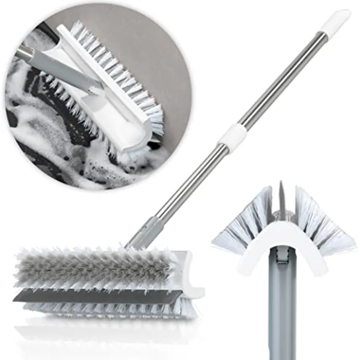 Maximex Doppelseitiger Besen mit Abziehlippe - 2in1 Haushaltsbesen mit Nass-Abzieher und Y-Profil , Edelstahl rostfrei, 80 x 24 x 10 cm, Silber