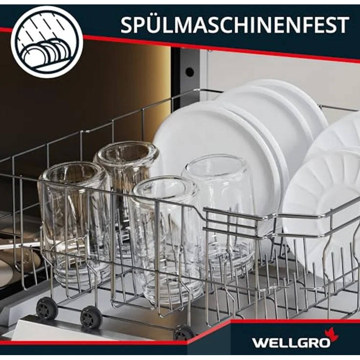 WELLGRO 6x Einmachgläser mit Schraubdeckel, 635ml, grün karierte To 82 Deckel, Made in Germany, luftdicht, spülmaschinengeeignet – Bild 4