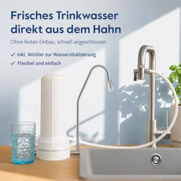 Alvito Auftischfilter PRO Vital, Wasserfilter mit Primus EM Filter und Viva Wirbler, inkl. Lebensblume Button, mobil und einfach installierbar – Bild 2