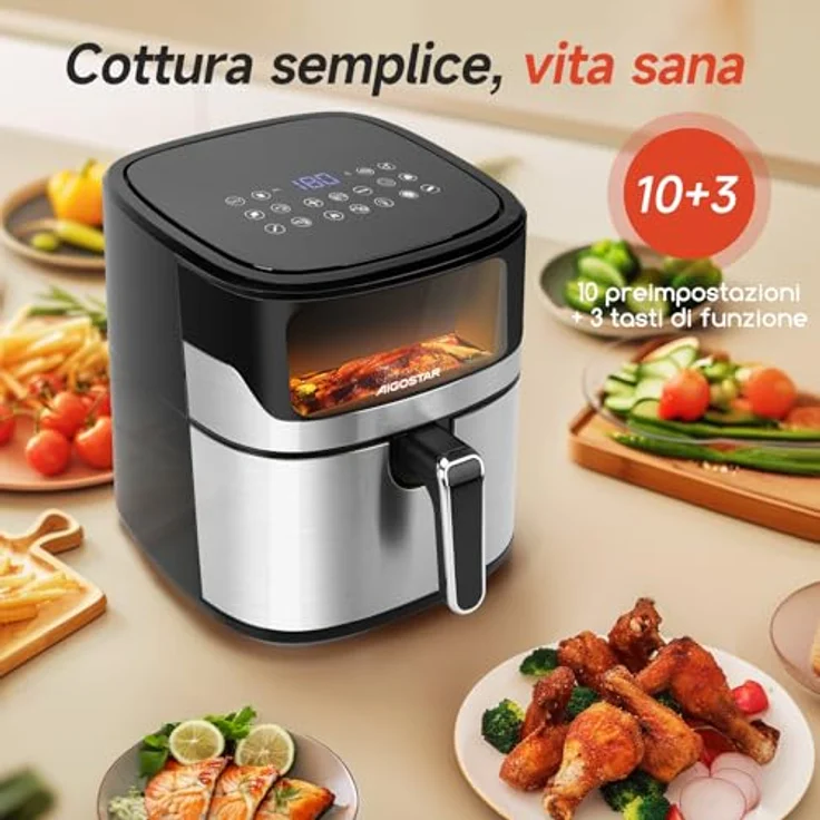 Aigostar XXL Heißluftfritteuse 6,5L mit Sichtfenster, 1600W, Touchscreen, 12 Programme, intelligentes Vorheizen, antihaftbeschichtet, Schwarz – Bild 4