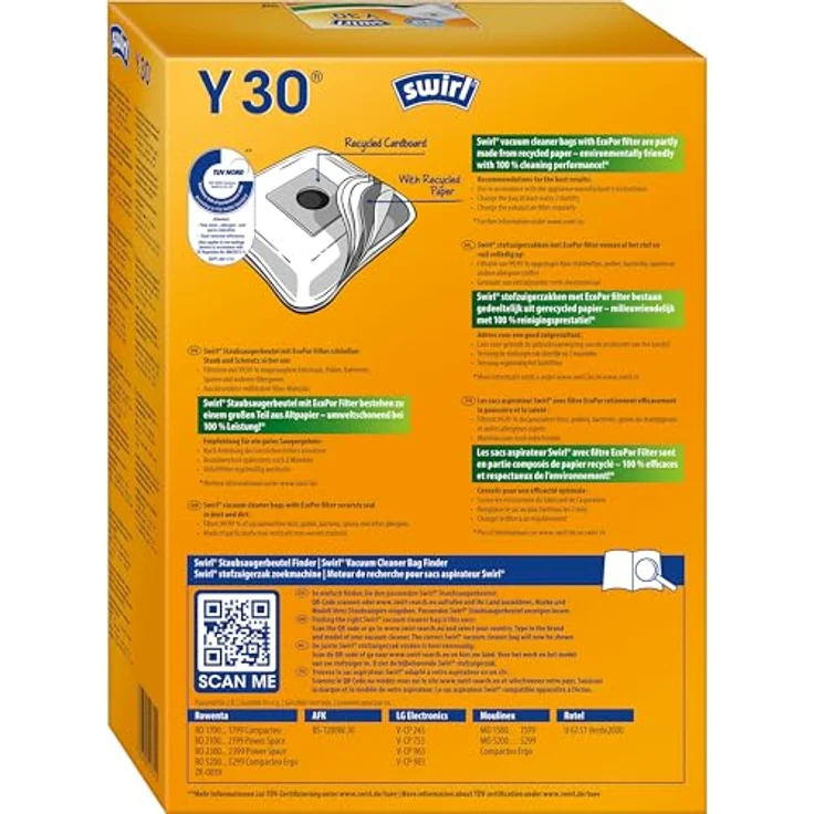 Swirl Y 30 EcoPor Staubsaugerbeutel, reißfeste 4er Packung für Rowenta & Moulinex, 99,9% Filterung von Hausstaub & allergenem Feinstaub – Bild 2