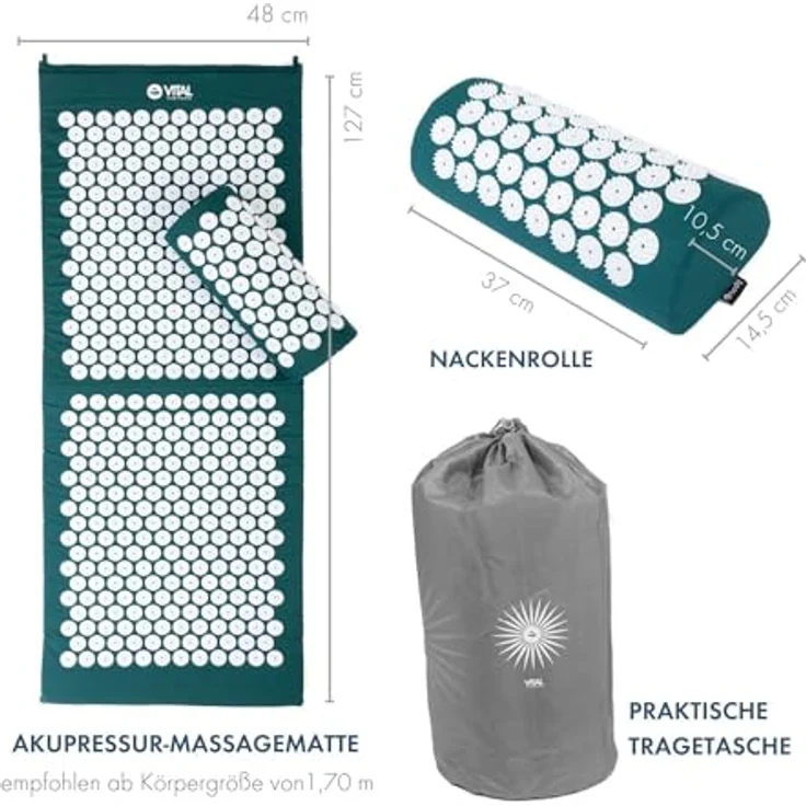 bodhi Akupressurmatte VITAL Akupressurmatte & Nackenrolle Set XL, petrol – Bild 3