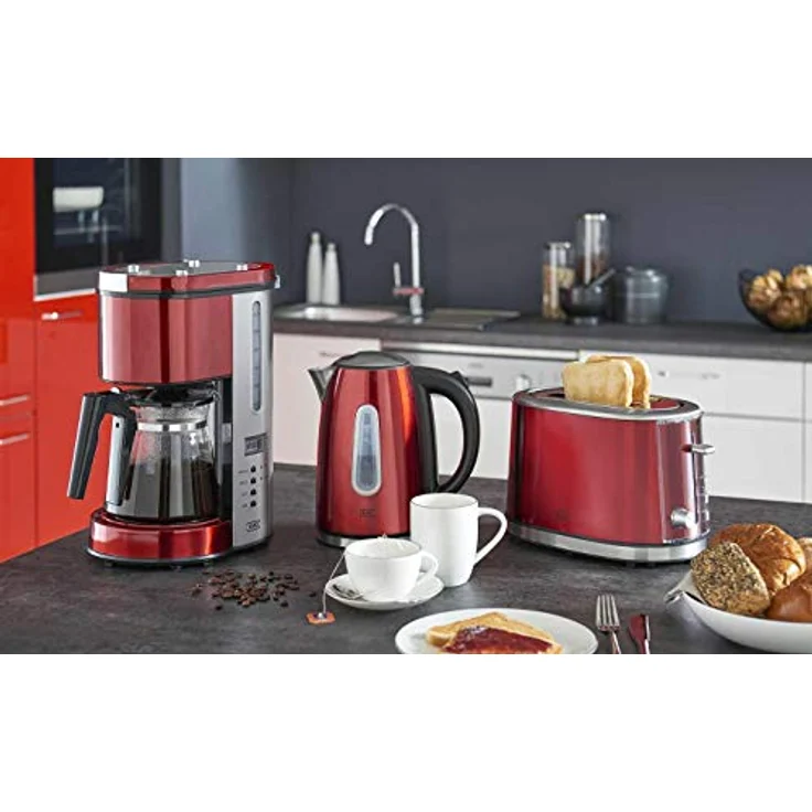 KHG Wasserkocher WK-1707 MRE, Edelstahl rot, 1,7 Liter, 2200 Watt, auswaschbarer Kalkfilter, Wasserstandsanzeige, Trockengehschutz, Abschaltautomatik, BPA-frei – Bild 2