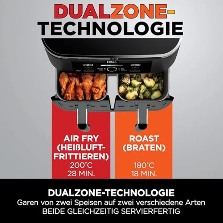 Ninja Foodi Dual Zone Airfryer AF200EU Heißluftfritteuse, 2 Fächer, 7,6 l, 4-in-1, ohne Öl, Max Crisp, Braten, Aufwärmen, Schwarz – Bild 5