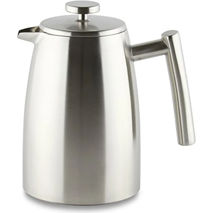 Café Stål Belmont Doppelwandiger Kaffeebereiter aus hochwertigem 18-10 Edelstahl ? 6 Mokktassen, 800ML, satiniert, Tamper