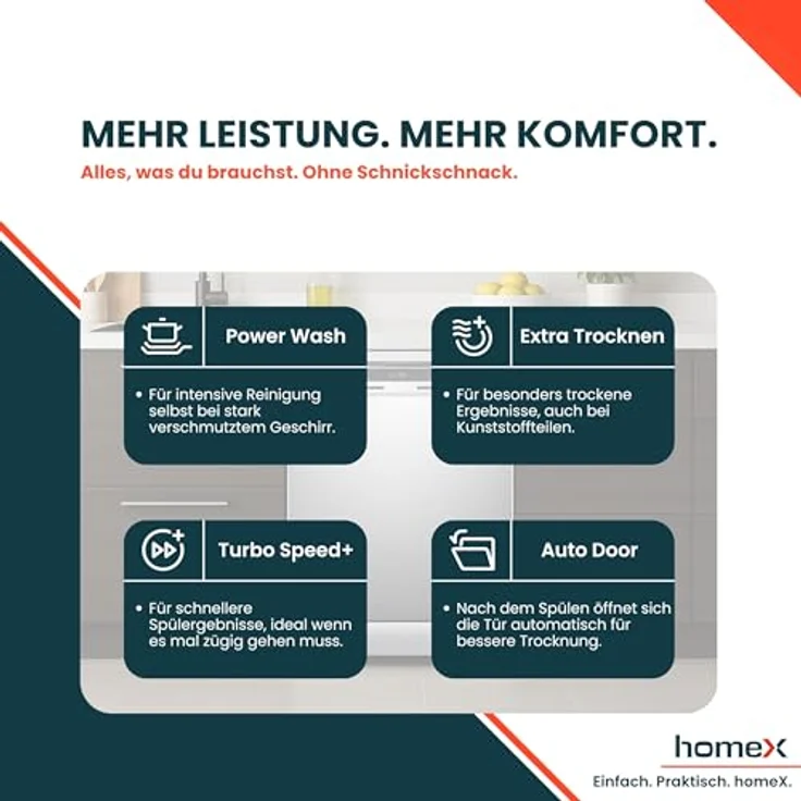 homeX DWFS601442A-S Geschirrspüler 60 cm, freistehend, 14 Maßgedecke, 9 Programme, AquaStop, unterbaufähig, 42 dB – Bild 9