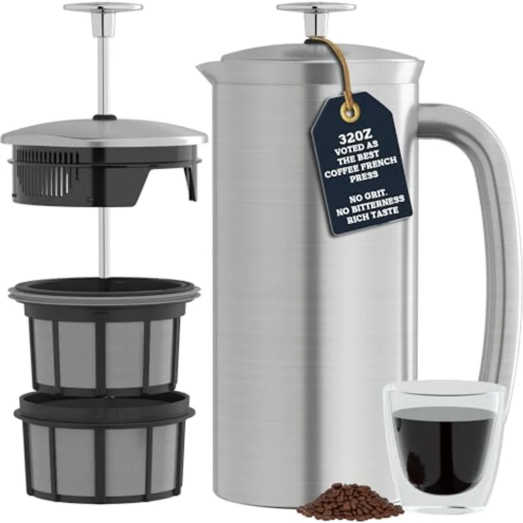 ESPRO French Press P7, Kaffee Stempelkanne mit Thermofunktion, Coffee-Maker, Kaffeezubereiter, 950ml, Edelstahl gebürstet – Bild 2