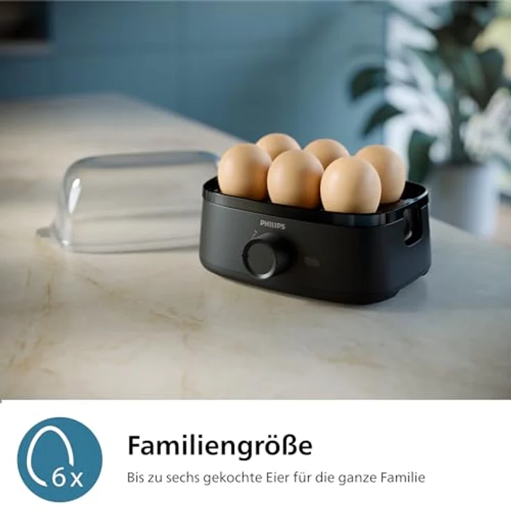 Philips Eierkocher 3000-Serie, Familiengröße, bis zu 6 Eier (weich, mittel, hart, pochiert), Leicht zu reinigen, Zubehör Pochierschale und Eierstecher, 400 W Leistung, Kompaktes Design (HD9137/90) – Bild 3