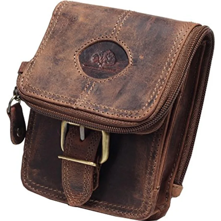 Greenburry Vintage Gürteltasche aus 100% Leder, 14,5 cm x 4,5 cm x 9 cm, braun