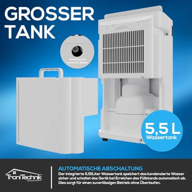 TroniTechnik TT-EF-04, Luftentfeuchter mit 20 l/Tag Entfeuchtungsleistung, WiFi-Steuerung, abnehmbarer Tank, automatische Abschaltung – Bild 5