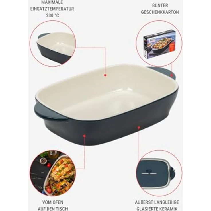 RESTO Auflaufform 1L, rechteckige Backform aus kratz- und schnittfester Keramik, für Quiche, Lasagne und Aufläufe, spülmaschinenfest – Bild 5