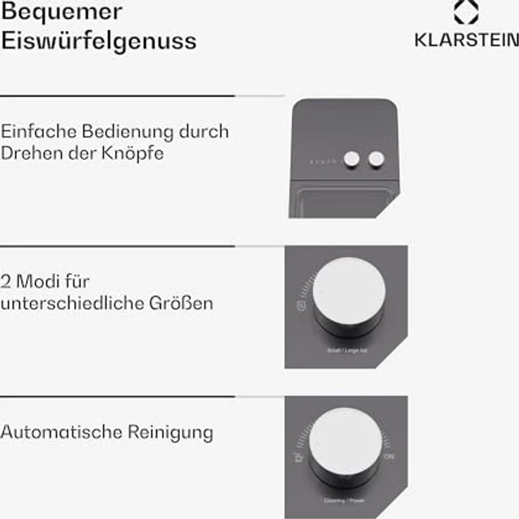 Klarstein IceCraft Eiswürfelmaschine - 12 kg/24 h, 6-Min.-Eiswürfel, 2 Größen, Automatische Reinigung, Eiswürfelbereiter für Küche & Bar, 150 W, Eiswürfelspender, Schwarz – Bild 4