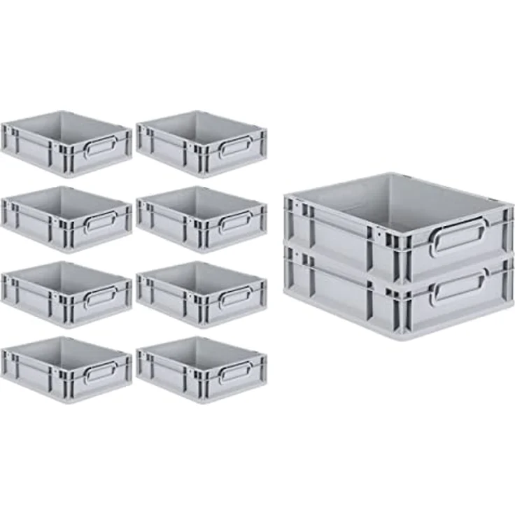 PROREGAL Eurobox NextGen Grip SuperSparSet, 10er Set mit Scharnierdeckel und grünen Schiebeschnappverschlüssen, 11 L, grau, 12x30x40 cm – Bild 3