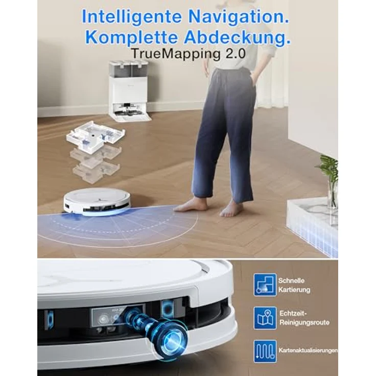 ECOVACS DEEBOT T50 PRO OMNI, Saugroboter mit 25.000 Pa Saugleistung, AIVI 3D 3.0 Navigation, Heißlufttrocknung und automatischer Moppreinigung, 81 mm hoch – Bild 8